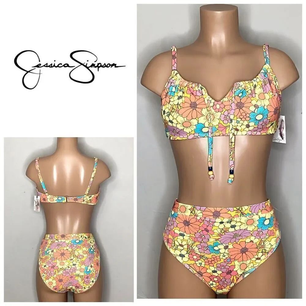 New. Jessica Simpson M-top/L-bottom floral bikini. Retails $129
